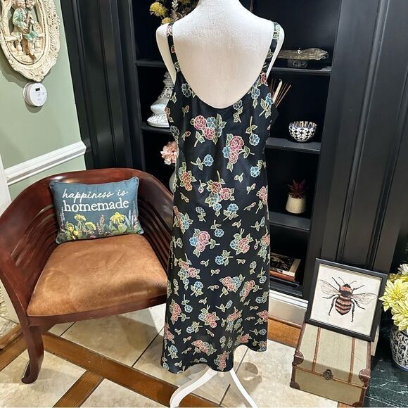 Go Softly Black Metallic Rose Vintage Robe and Nightgown Size Large - Picture 6 of 14